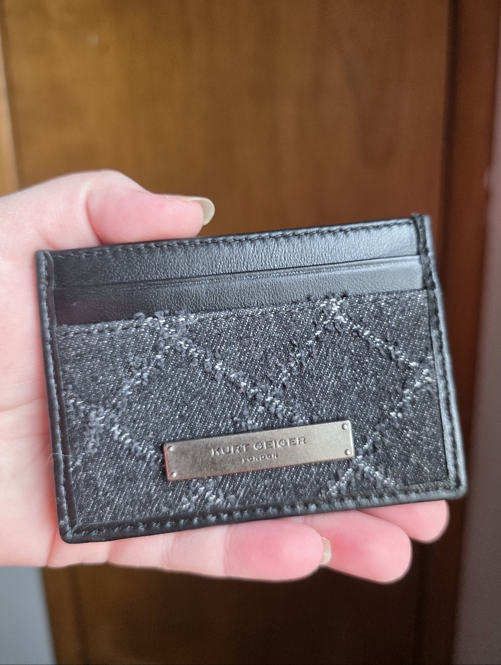 Kurt Geiger Black Denim Quilted Card Holder